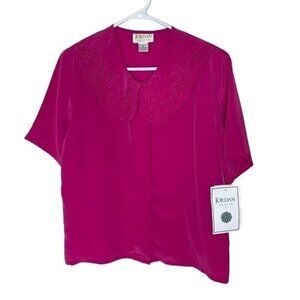 VINTAGE Pink Lace Embroidered Oversized Collar Blouse Size 6